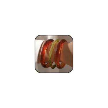 Imagem de Lyfange Pulseiras femininas de resina acrílica empilháveis de plástico grosso branco marrom acetato resina pulseiras modernas joias geométricas, Medium, Liga de aço, Sem Pedra Preciosa