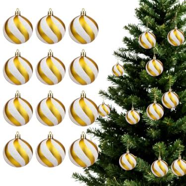 Imagem de Oeyliz Bola de Natal com glitter, 12 peças, ornamentos de 6 cm, bolas para pendurar na árvore, dourada, branca