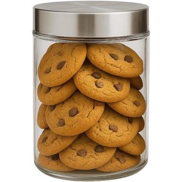 Imagem de Pote de Vidro com Tampa de Aço Inoxidável para Cookies, Biscoitos com Gotas de Chocolate, Recipiente Hermético para Armazenamento de Alimentos