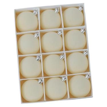 Imagem de rockible Conjunto de 12 enfeites de bolas de Natal para fotos, decoração natalina e festas, perfeitos para armários, sala de estar, porta e decoração de Natal, Bege Branco