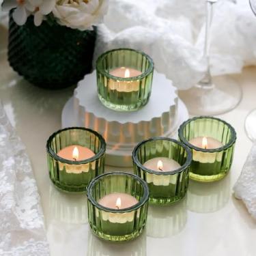 Imagem de Filltown Conjunto de castiçais de luz de chá verde de 12,5 cm x 3,5 cm para mesa central, mini castiçais votivos para casamentos, festas de aniversário, decoração de casa, decoração de mesa