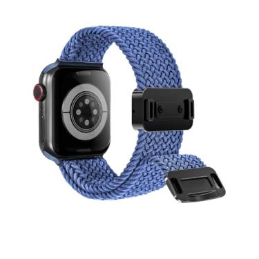 Imagem de Pulseira magnética elástica compatível com Apple Watch séries 10, 9, 8, 7, 6, 5, 4, SE, 3, 2 e 1 de 49 mm, 46 mm, 45 mm, 44 mm, 42 mm, unissex, azul-marinho