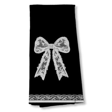 Imagem de ZNGFON Toalhas de chá de prato de cozinha com estampa de laço coquete preto e branco, 40 x 61 cm, toalhas de mão estéticas femininas para banheiro, decoração de banheiro coquete, toalha de laço
