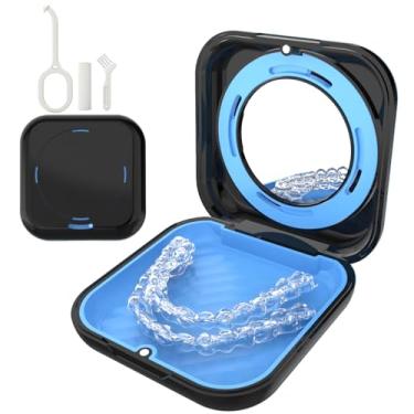 Imagem de HEMILAB Estojo Para Contenção, Fino Alinhador Com Orifícios De Ventilação, Compatível Invisalign, Protetor Bucal Espelho, Bonito Contenção Ortodôntica Ferramenta Remoção E Escova, Preto