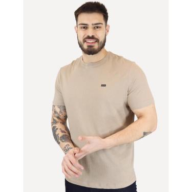 Imagem de Camiseta Calvin Klein Jeans Masculina Egyptian Cotton Rubber Patch Cáqui Médio-Masculino
