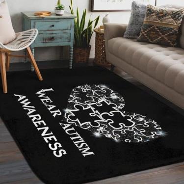 Imagem de Tapete de área para sala de estar, lavável à máquina, preto, autismo, coração, antiderrapante, tapete macio, para sala de estar, quarto, sala de jantar, berçário, cozinha, decoração de casa