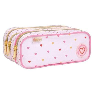 Imagem de Estojo Escolar Infantil Triplo Académie Coração Metalizado Rosa - Tilibra