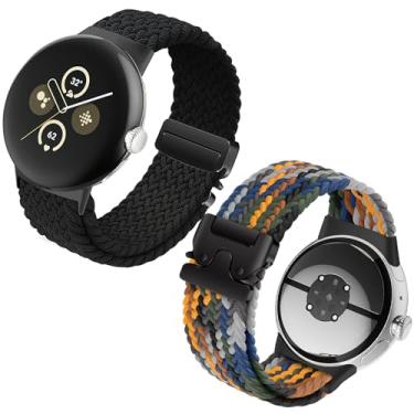 Imagem de Zspoly Pacote com 2 pulseiras trançadas elásticas de nylon com fivela compatíveis com Google Pixel Watch 4/3 /2/1 de 41 mm e 45 mm, pulseiras de relógio macias e respiráveis – Pulseira de relógio