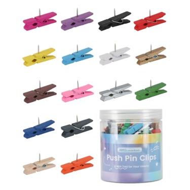 Imagem de 320 peças de clipes coloridos de madeira, tachinha decorativa para quadro de avisos e quadro de cortiça, salas de aula e material de escritório, uso doméstico