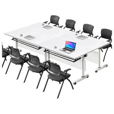 Imagem de SPXMQSS Mesa de conferência dobrável moderna, mesas de reunião dobráveis com design flip-top, defletor de privacidade e rodízio para escritórios, salas de treinamento, salas de aula, escolas 4 peças