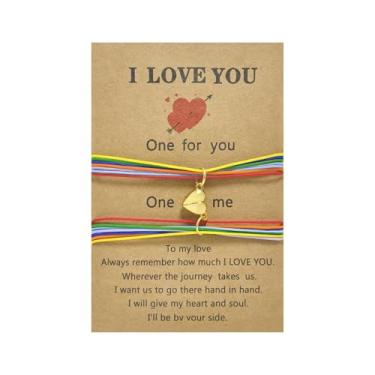 Imagem de Pulseiras combinando para casais ECG pulseira de sucção arco-íris fio trançado pingente em forma de coração pulseira de amizade alma gêmea Forever Infinity joias presentes de relacionamento de longa