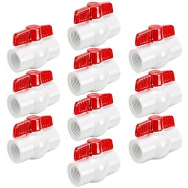 Imagem de YADIAN Pacote com 10 válvulas de esfera de PVC de 2,5 cm, válvula de desligamento de água com alça em T rosqueada (NPT), válvulas de PVC de 2,5 cm para projeto de água, piscina, bomba de esgoto