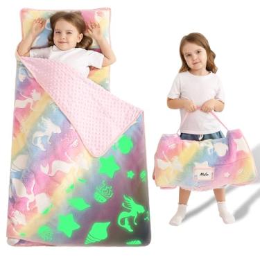 Imagem de Tapete de cochilo infantil com travesseiro e cobertor, tapetes de cochilo enrolados extragrande, sacos de dormir para meninos e meninas, saco de dormir infantil para creche, 53 cm x 127 cm
