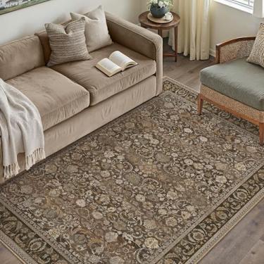 Imagem de PureCozy Tapete floral 10 x 15 cm, marrom, lavável à máquina, tapete pequeno, antiderrapante, resistente a manchas, com destaque boêmio, para uso interno, escritório, quarto, sala de jantar, sala de