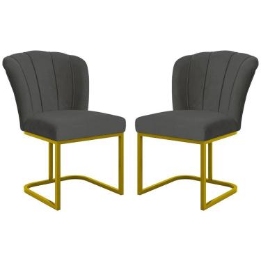 Imagem de Kit 2 Cadeiras Poltrona Flor Pés Metal Dourado Mesa Quarto Cozinha Cinza