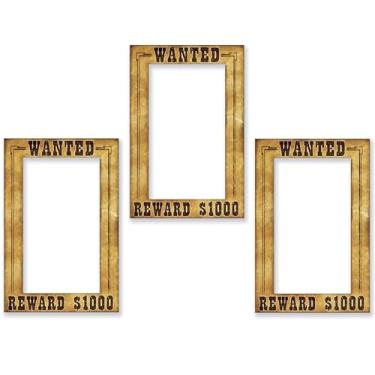Imagem de Beistle Molduras divertidas para fotos Western Wanted – Pacote com 3, adereços leves para cabine de cartolina para Wild West, Cowboy, rodeio, artigos de festa temáticos de salão do deserto, não é uma