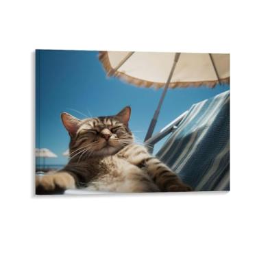 Imagem de HouLaiZhe Pôster de animal gato fofo em tela para dormir, pôsteres estéticos, decoração para quarto, sala de estar, escritório, 20 x 26 polegadas (50 x 65 cm)