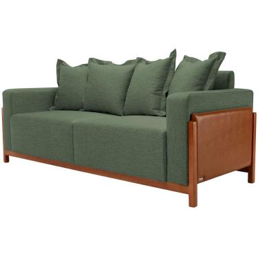Imagem de Sofá 03 Lugares Para Sala De Estar 178 cm Khali B04 Linho Verde Couríssimo Whisky - Lyam