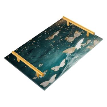 Imagem de Wassud Golden Butterflies Bandeja de banheiro Bandejas de acrílico para perfume, alça de maquiagem, cômoda, quarto, cozinha, mesa, 30 x 20 cm