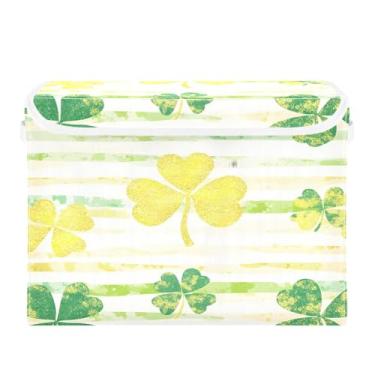 Imagem de Wassud Cestas de armazenamento para o dia de São Patrício com tampas caixotes dobráveis de tecido empilhável cestas de linho recipiente organizador de armário 42 x 32 x 30 cm