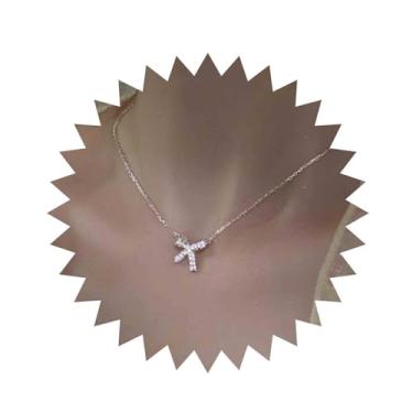 Imagem de Aneneiceera Gargantilha de gravata borboleta de strass brilhante da moda corrente de prata com pingente de gravata borboleta com pingente de gravata borboleta colar de cristal joias para mulheres e meninas