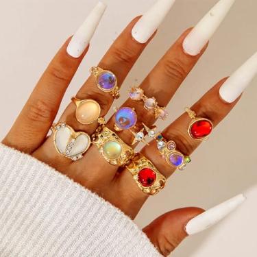 Imagem de Conjunto de anéis femininos com pedras preciosas irregulares, botões de flor vulcânica vintage, joia aberta
