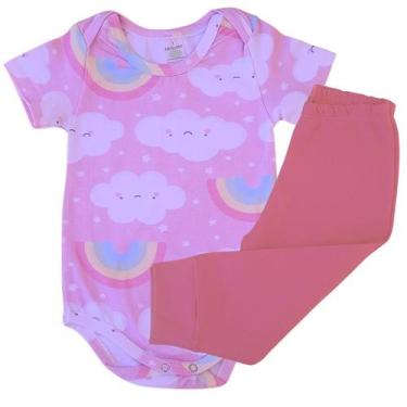 Imagem de Kit Body Infantil Manga Curta Nuvem Rosa RN a G - Algodão Premium - An