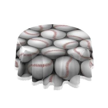 Imagem de Qilmy Toalha de mesa redonda de beisebol branca 152 cm, resistente à água, à prova de derramamento, capa de mesa grande para jantar de reunião de família em ambientes internos e externos, festa de