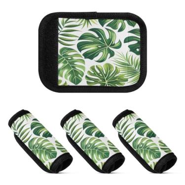 Imagem de Qilmy Pacote com 4 identificadores de bagagem, folhas de palmeira tropicais, alças confortáveis, capas para carrinho de bebê, mala de viagem, acessórios de viagem de avião1554