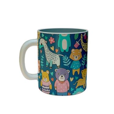 Imagem de Caneca Xícara de Café Porcelana 300ml Com Desenho Bolhas e Estrelas Rosa