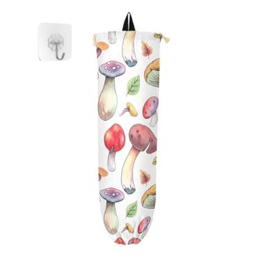 Imagem de xigua Suporte de parede para saco plástico de cogumelos aquarela com cordão, pacote com 2, organizador de sacolas de compras reutilizáveis, decoração para bolsas, meias, roupas íntimas e gravatas