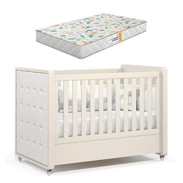 Imagem de Berço Americano Tutto New Off White com Capitonê New Boucle e Colchão Gazin - Matic