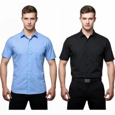 Imagem de Kit 2 Camisas Sociais Microleve Manga Curta cor:Azul Turquesa,PretoTam