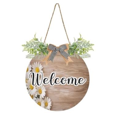 Imagem de Burbuja Margarida em madeira, placa de boas-vindas para decoração de porta da frente, placa de boas-vindas pendurada com flor para porta, parede, casa, casa de fazenda, decoração de varanda, decoração