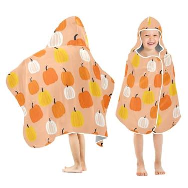 Imagem de Burbuja Toalha de banho com capuz de abóbora de Halloween para crianças, toalha de praia de pelúcia macia absorvente para meninas e meninos 3-10 anos, 61 x 127 cm