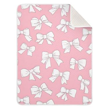 Imagem de xigua Cobertor de bebê com laços brancos para bebês, cobertores leves e macios de algodão para berço, carrinho de bebê, berçário, 76 x 101 cm