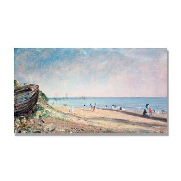 Imagem de NHLDZYH Arte em tela de paisagem estilo Constable, (paisagem 89), pintura romântica do campo inglês, decoração de parede texturizada com pincelada pesada. Tela de 70 x 125 cm - 27,6 x 49,2 pol