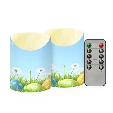 Imagem de Wassud Pacote com 2 velas Easte coloridas sem chama com controle remoto, velas realistas cintilantes com temporizador, velas decorativas para Natal, casamento, festa, decoração de casa pequena