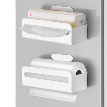 Imagem de Poeland Pacote com 2 porta-lenços magnéticos para toalha de papel, folha de secador, lenço, dispensador de luvas, organizadores de armazenamento magnético multifuncional e prateleira para geladeira
