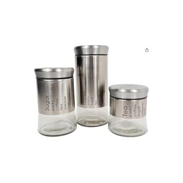 Imagem de Jogo 3 Potes para Mantimentos com Tampa Rosca, Vidro e Aço Inox, 635ml, 940ml, 1750ml