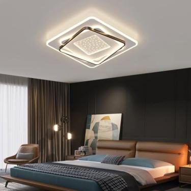 Imagem de Luminária de teto moderna em LED branco, 55W, dimerizável, em acrílico, com controle remoto. Design geométrico criativo e lustre embutido, ideal para cozinha, escritório, sala de estar, bar