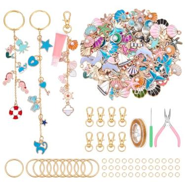 Imagem de NBEADS Kit de fabricação de chaveiro de brilho labial, com 100 pingentes de liga esmaltada, 1 rolo de correntes de cabo de latão, alicate de nariz, furadores, anéis de salto e fechos de garra de