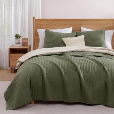 Imagem de WRENSONGE Colcha California King Size - Conjunto de cama leve de 3 peças verde-oliva para todas as estações, cobertor macio de verão com 2 fronhas, adequado para cama, sofá, cobertor de colcha