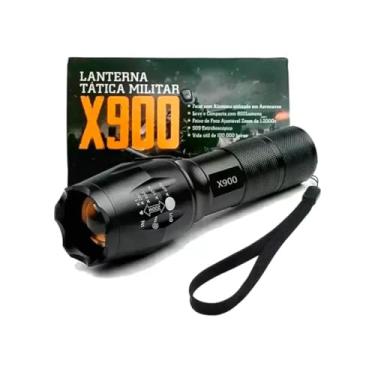 Imagem de Original Super Lanterna X900 Militar Tática LED, 2600000 Lumens, Recarregável, Alumínio, Preto, com Zoom, à Prova d'água, 800m Alcance, Bateria Inclusa
