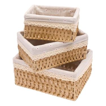 Imagem de Cestas de armazenamento de vime com forros, cesta de armazenamento de vime de corda de papel natural com forro e capa removíveis, seguro, inodoro, adequado para casa, cozinha e banheiro