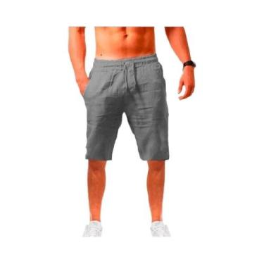 Imagem de Bermudas Casuais De Verão Masculinas Em Algodão E Linho Leves E Respir