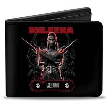 Imagem de Buckle-Down Carteira Mortal Kombat, dobrável, Mortal Kombat Mileena Sais Pose com Kitana Pose preta, couro vegano