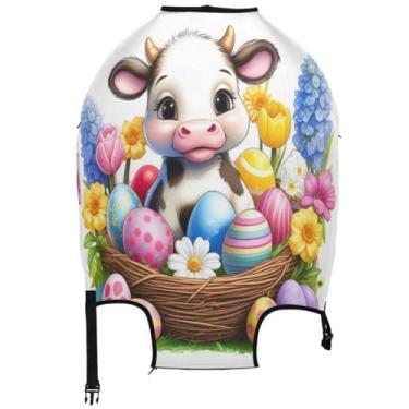 Imagem de Joisal Lindas capas de mala de ovos de páscoa com ninho de vaca, protetor de bagagem, floral, presentes de viagem, manga de bagagem,, Ovos de Páscoa fofos de ninho de vaca, S 18-20 in, Capa de mala