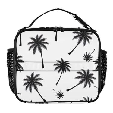 Imagem de Joisal Lancheira branca com palmeiras pretas para mulheres, meninas, lancheira, personalizada, infantil, masculina, lancheira para trabalho, bolsa térmica reutilizável para meninos