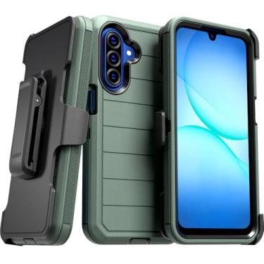 Imagem de Capa para Samsung Galaxy A17 com clipe de cinto e suporte, capa protetora sem tela de camada dupla à prova de choque para Galaxy A17 (verde exército e preto)